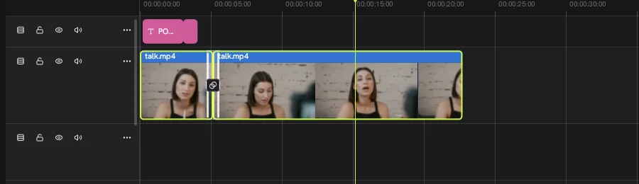 Two clips selected on the Concat video editor timeline with a Dissolve transition added on the cut between them